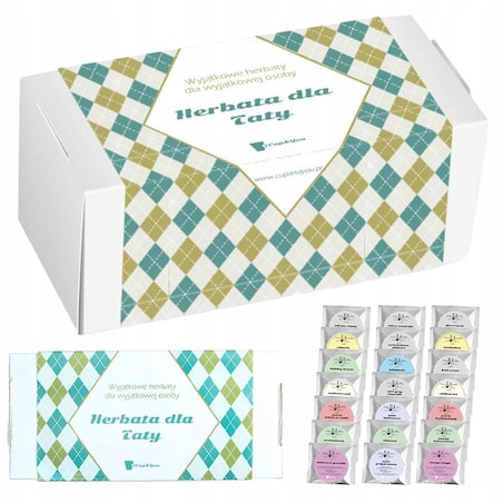 ZESTAW PREZENTOWY UPOMINKOWY BOX - 21 RÓŻNYCH HERBAT SYPANYCH W SASZETKACH - PREZENT UPOMINEK DLA TATY TEŚCIA NA DZIEŃ OJCA URODZINY