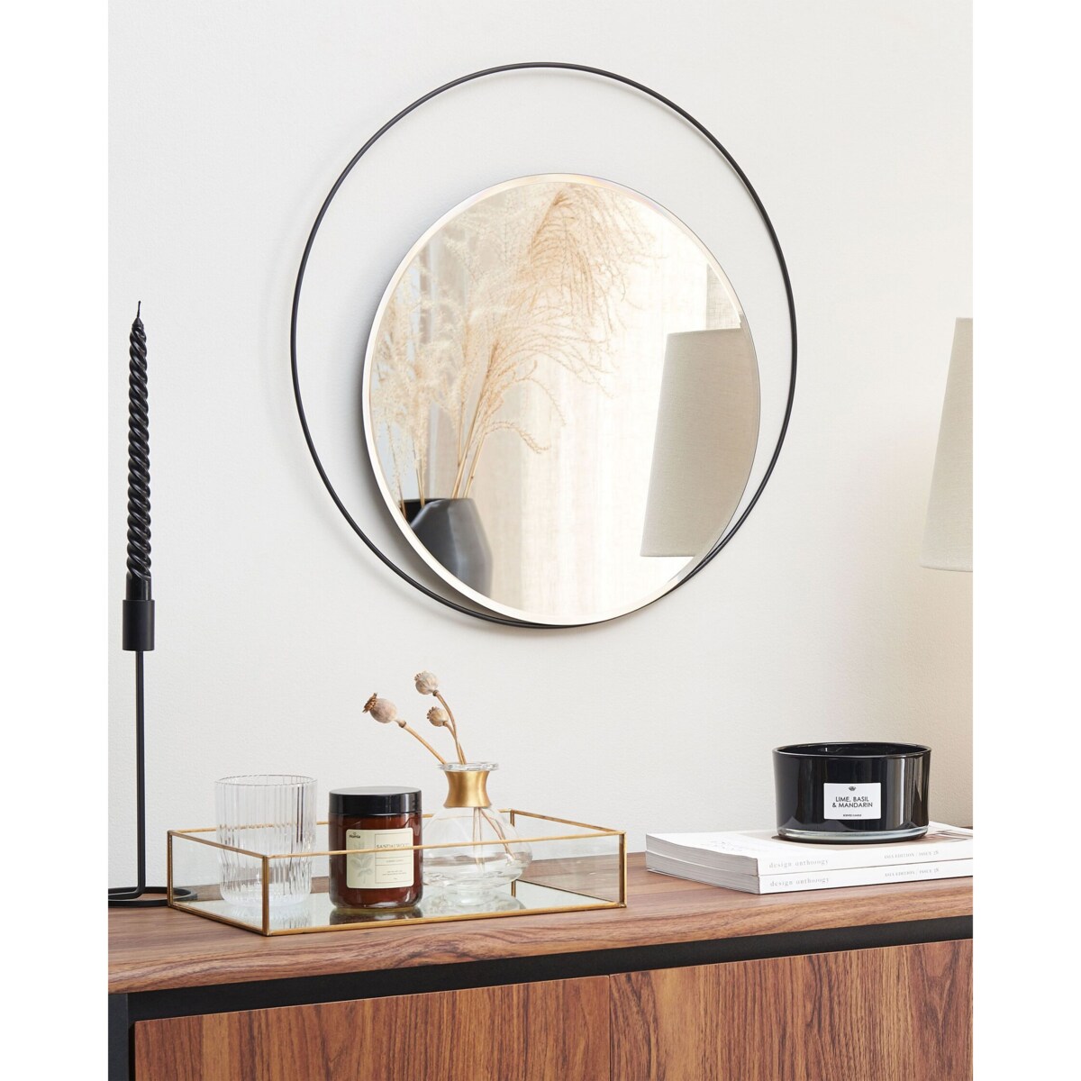 Metalowe okrągłe lustro ścienne ø 50 cm czarne AGDE