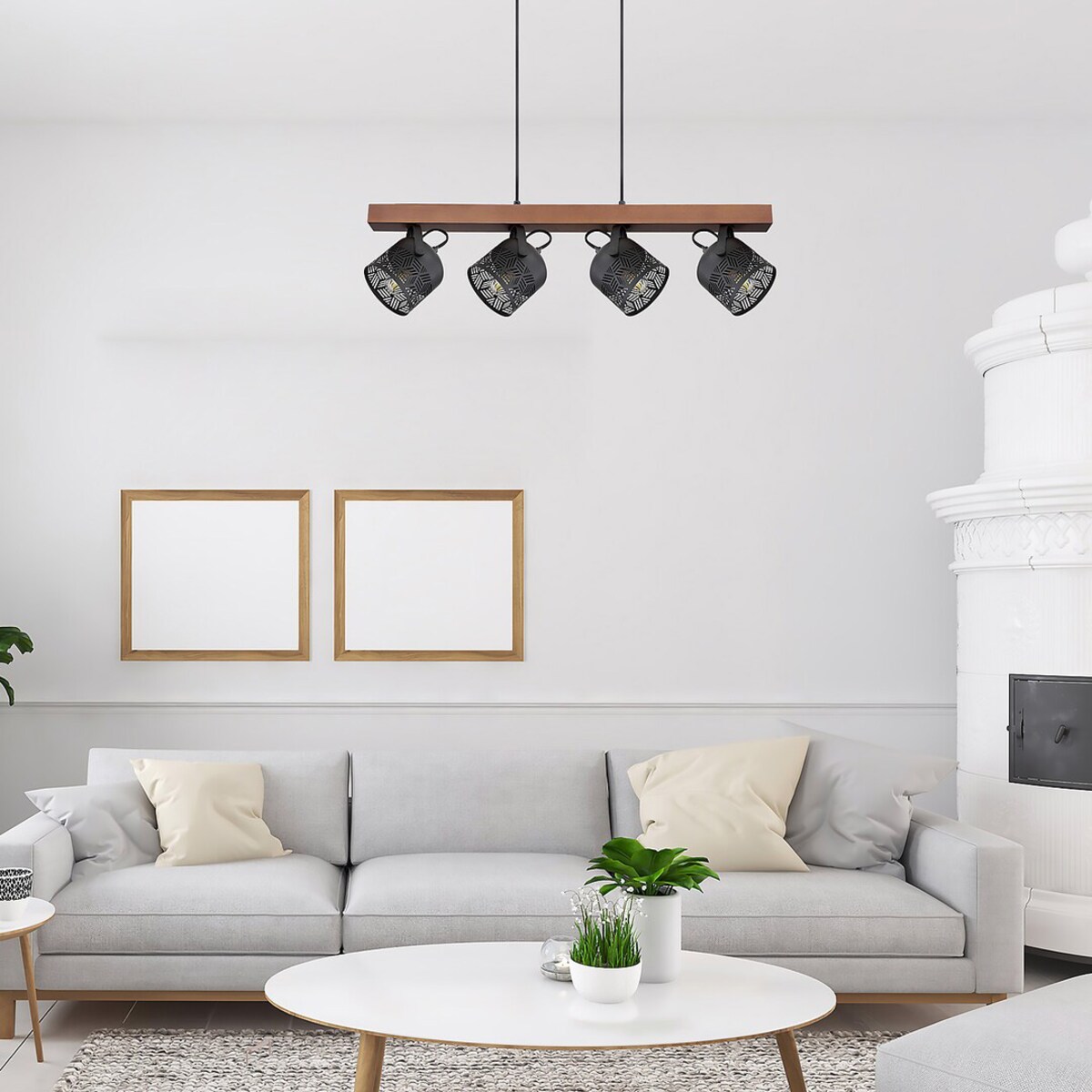 Drewniana lampa wisząca Rotem 3300 belka do kuchni nad wyspę czarna