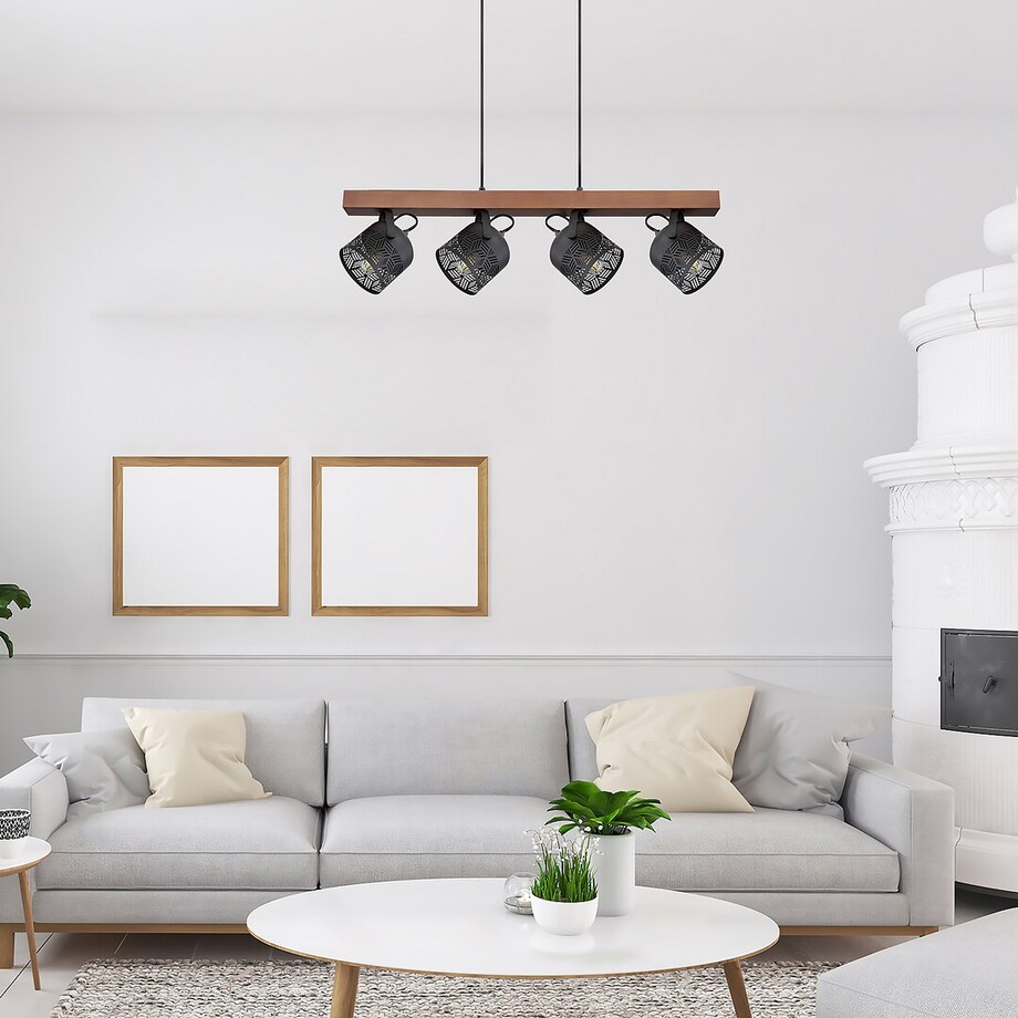 Drewniana lampa wisząca Rotem 3300 belka do kuchni nad wyspę czarna