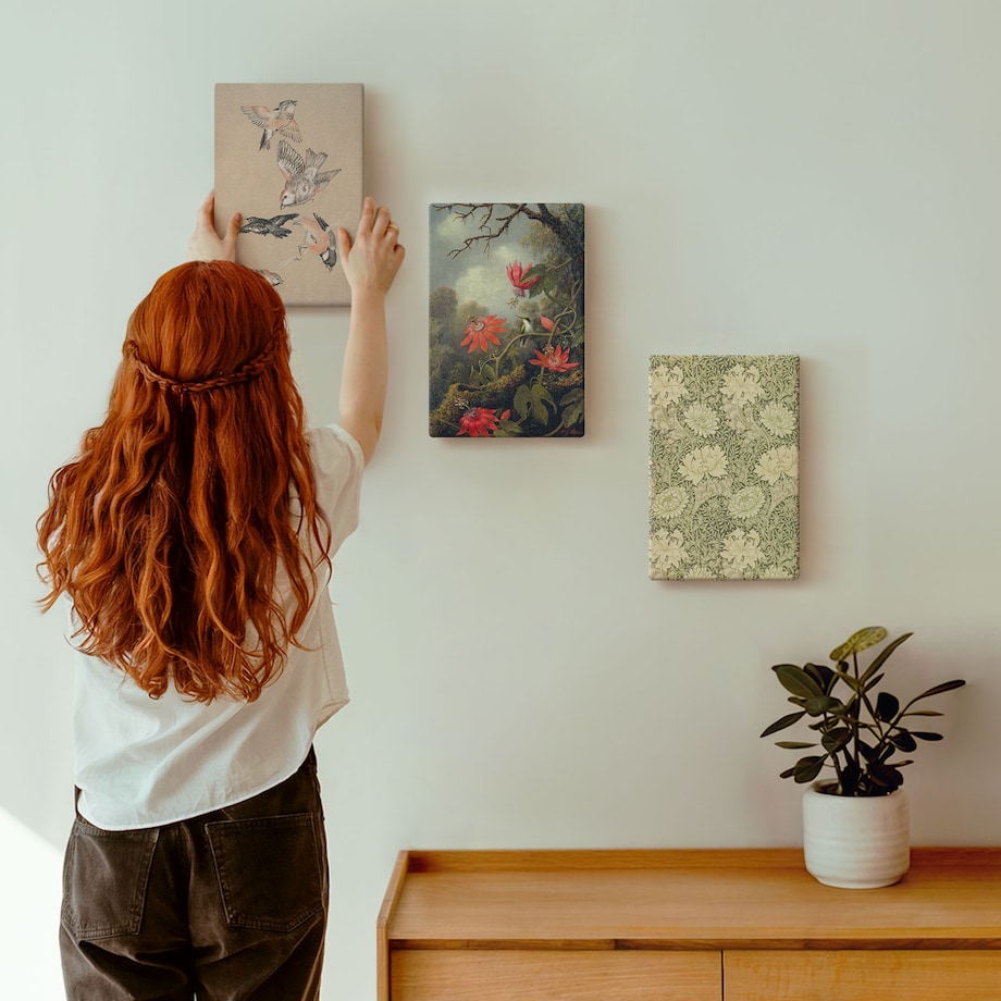 Zestaw 3 małych obrazów na płótnie - Kwiaty ptaki przyroda natura - zielony