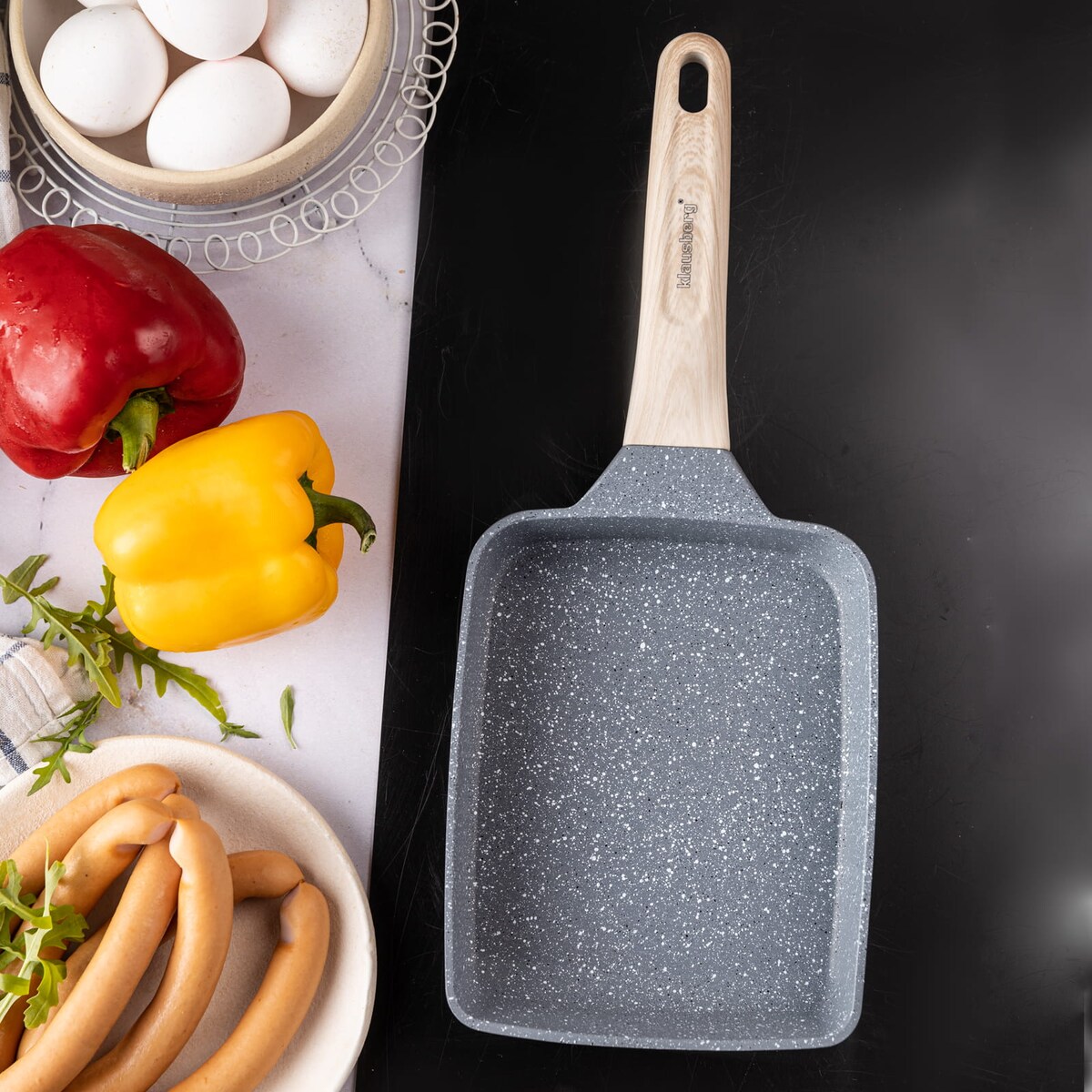 Patelnia tradycyjna marmurkowa prostokątna głęboka 18x14cm SZARA KLAUSBERG