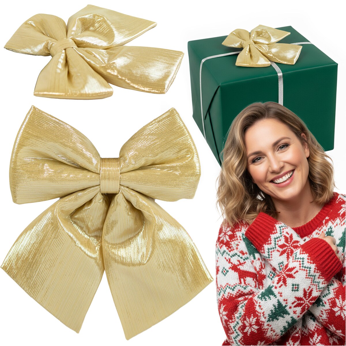 Kokarda Świąteczna Na Choinkę 24 Cm Kominek Na Boże Narodzenie Dekoracja Złota