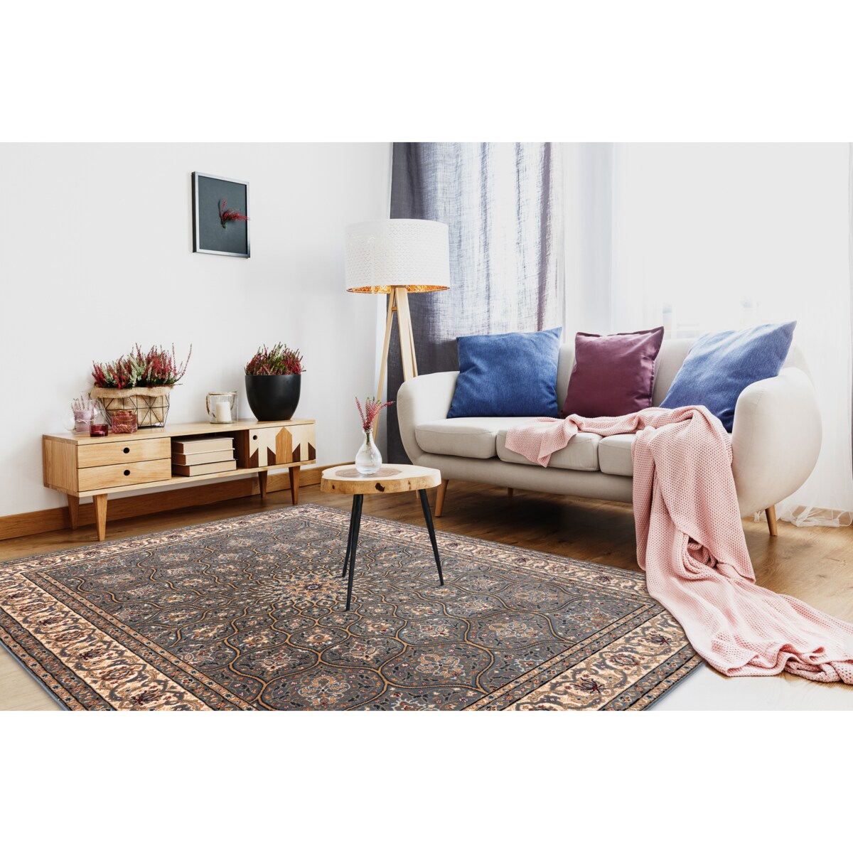 Dywan wełniany NAIN Rozeta, ramka, 200x300 cm