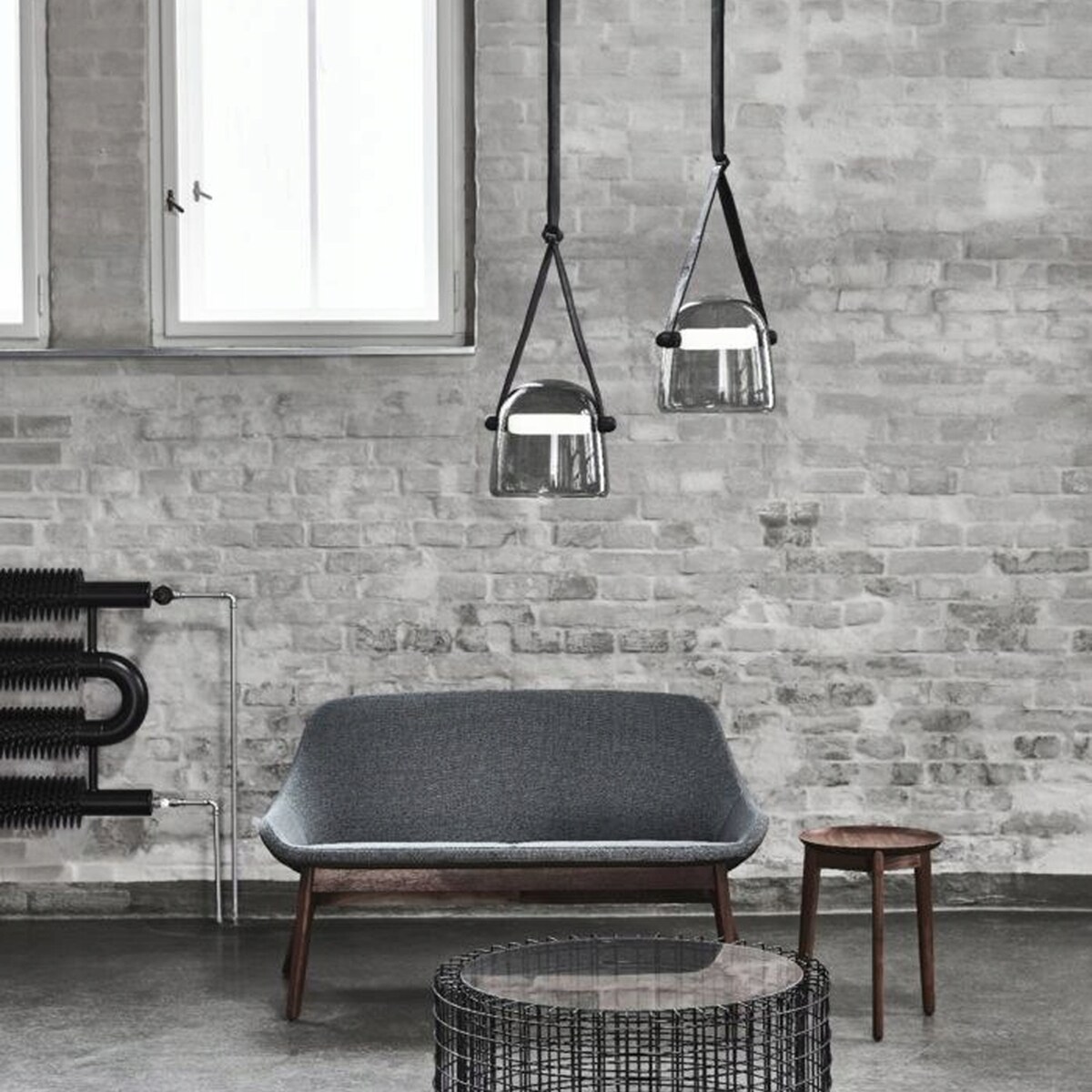 Lampa Wisząca Grey Szklana Z Paskiem Czarny Led