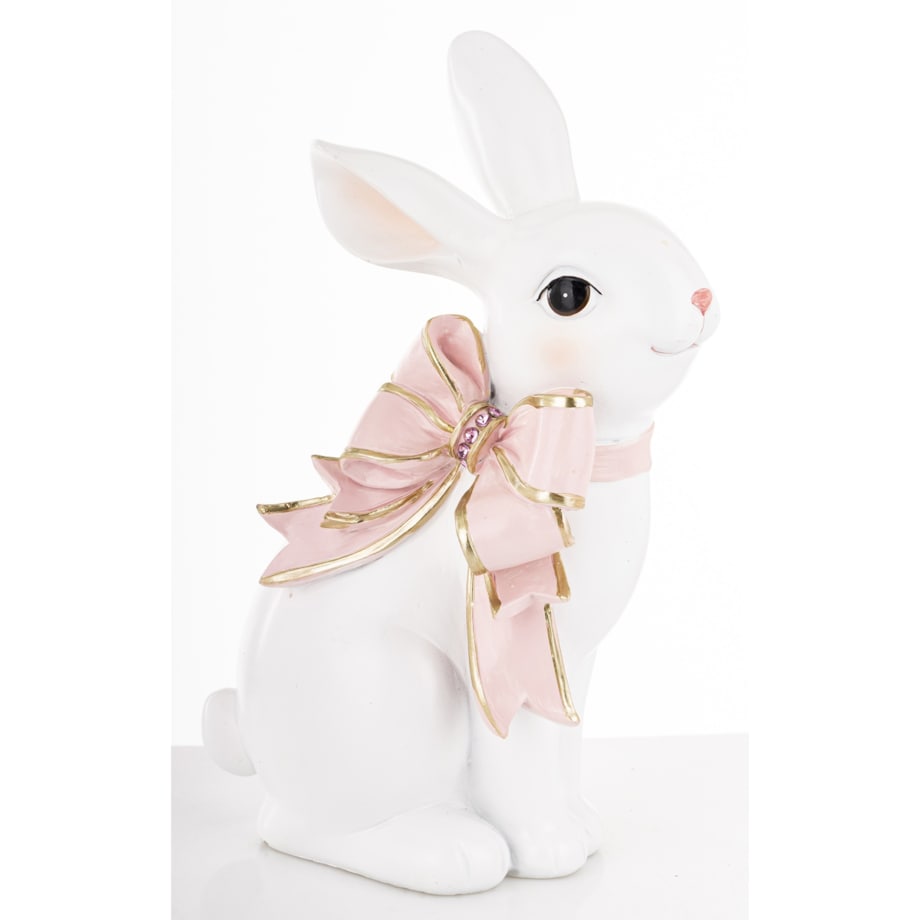 Dekoracja - królik 26x17x11 cm BUNNY-4 z różową kokardką