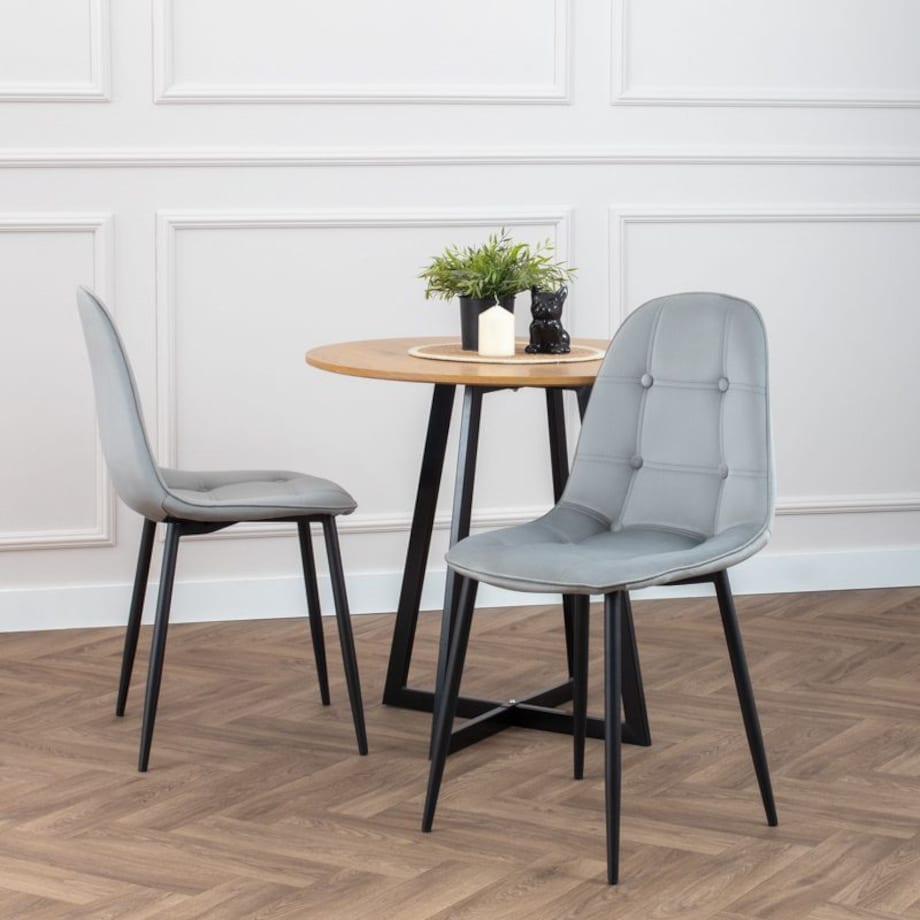 Krzesło tapicerowane welurowe pikowane do salonu jadalni szare z guzikami