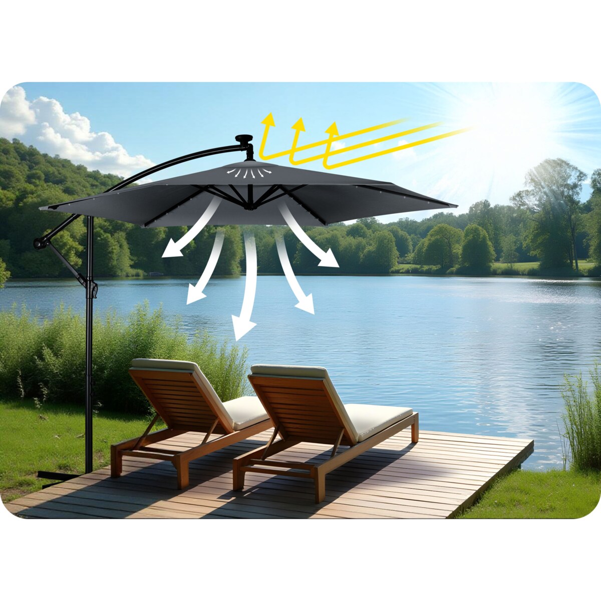 Parasol ogrodowy duży składany pokrowiec lampki led ø 350cm Plonos