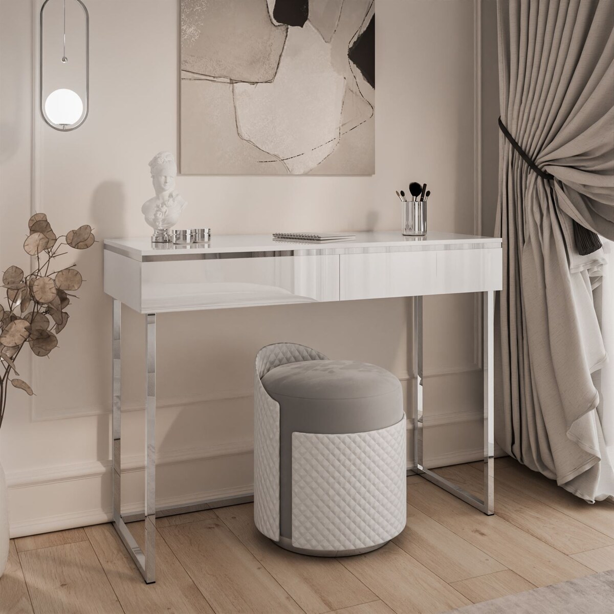 Konsola AURORA SILVER biały połysk na srebrnym stelażu, biały / biały połysk