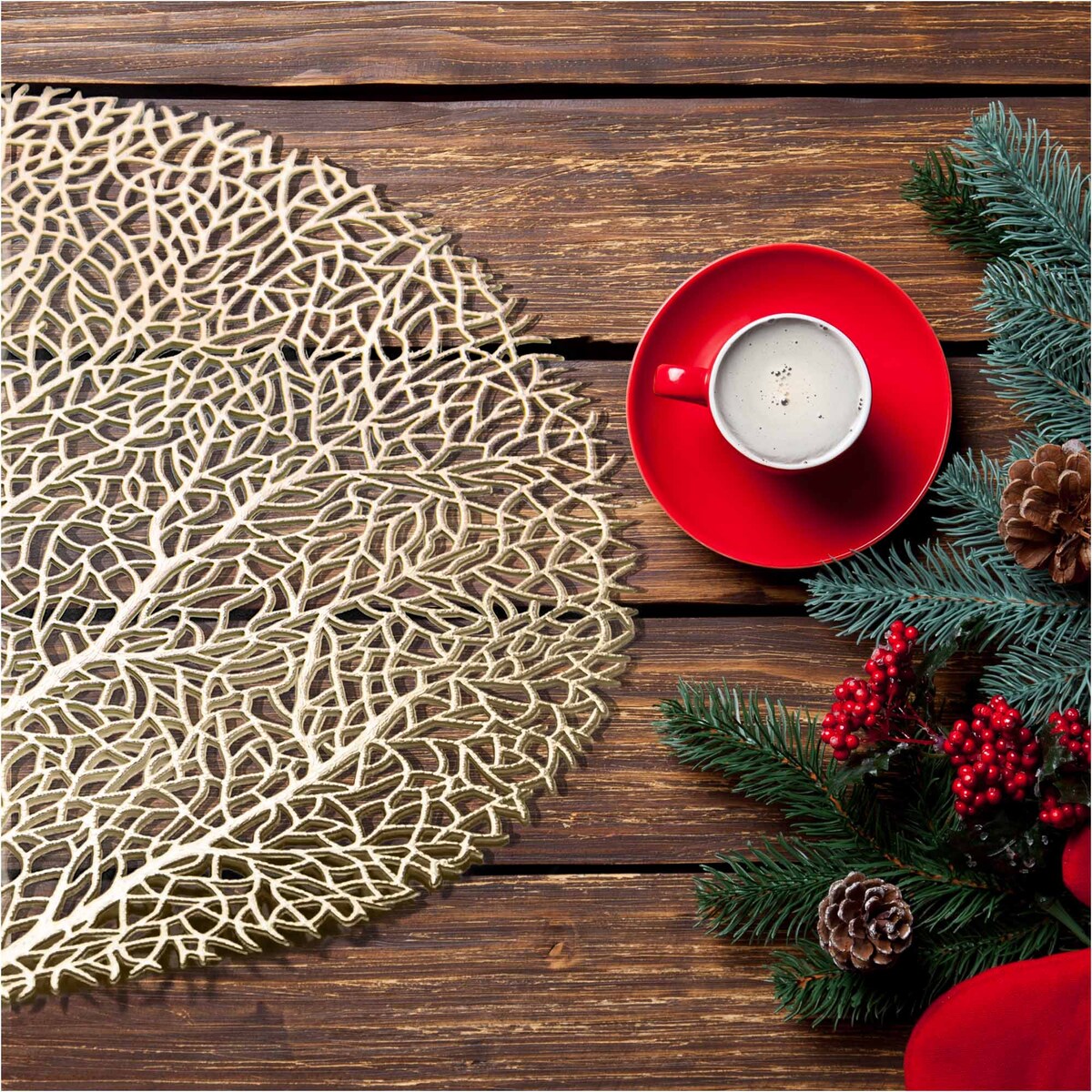 Podkładka Ażurowa Na Stół Mata Stołowa Pod Talerz Ozdoba 38 Cm Drzewo Pvc Złota