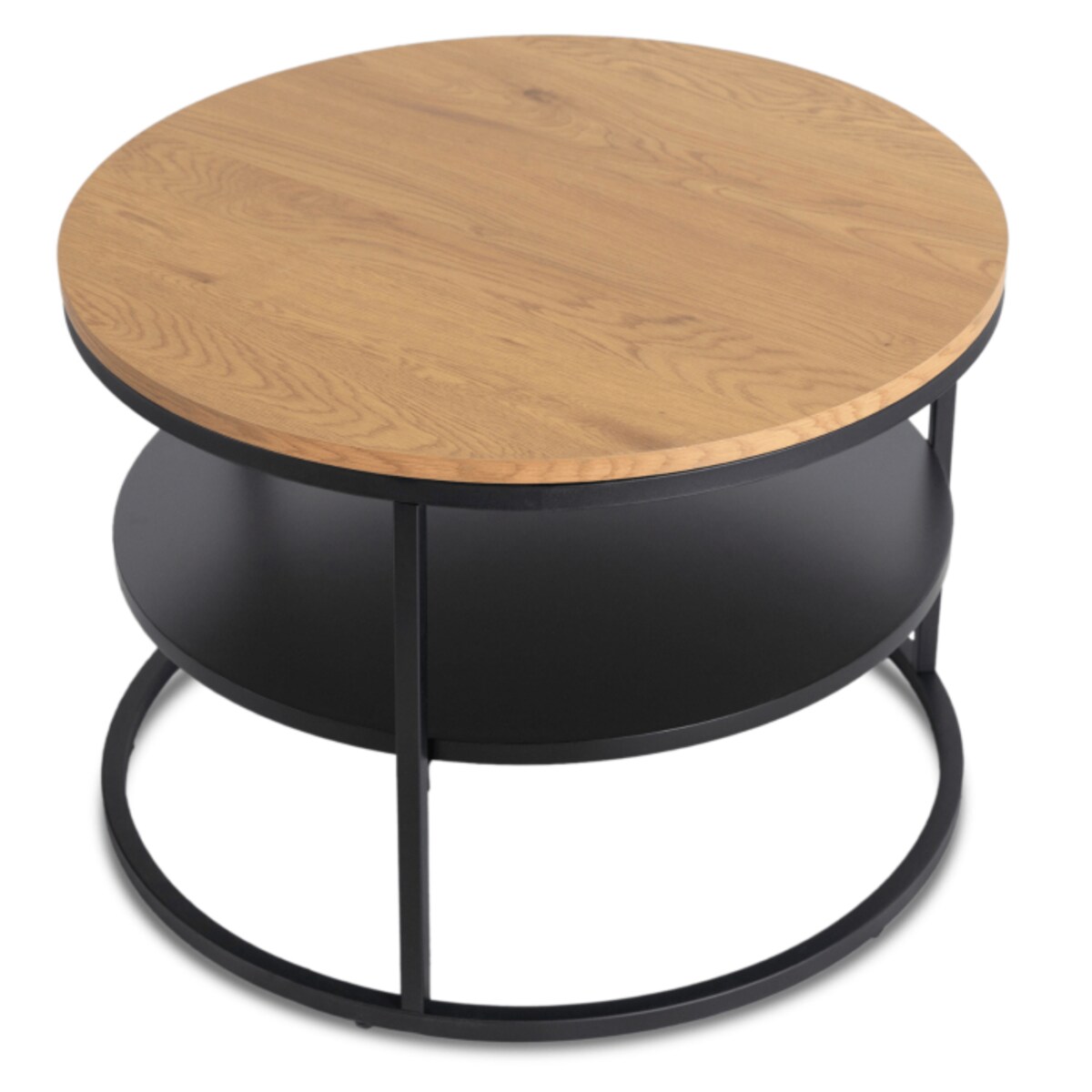 Stolik Kawowy Okrągły Loft Ława Okrągła Dąb Czarny Industrialny BEST