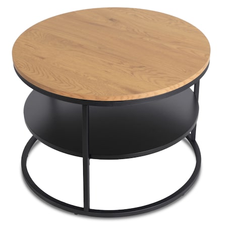 Stolik Kawowy Okrągły Loft Ława Okrągła Dąb Czarny Industrialny BEST