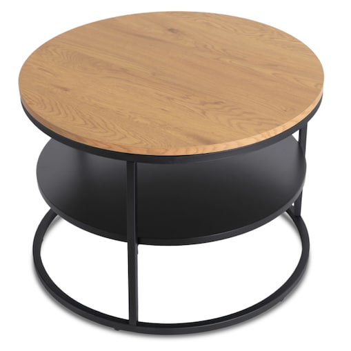 Stolik Kawowy Okrągły Loft Ława Okrągła Dąb Czarny Industrialny BEST