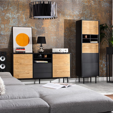 KONSIMO LOFTY Witryna z ryflowanym frontem w stylu loft