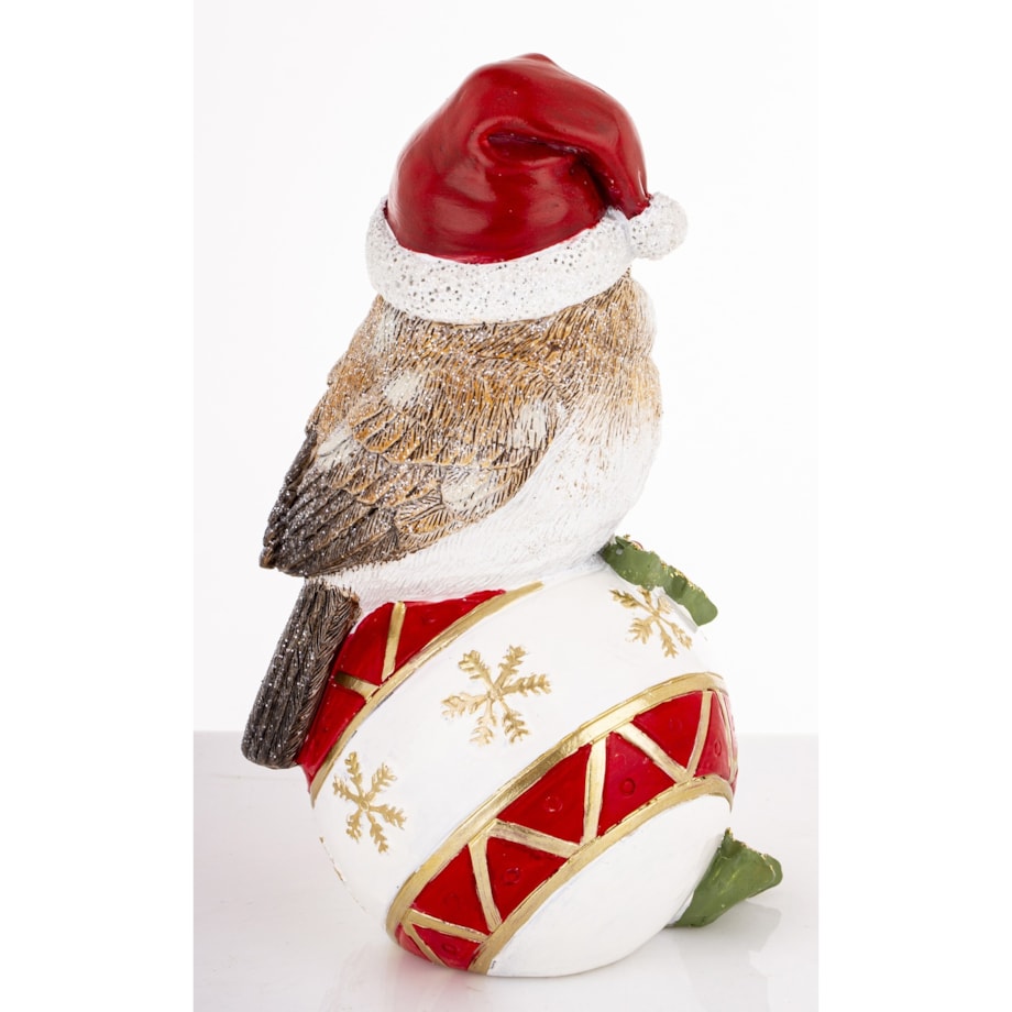 Dekoracja - ptaszek na bombce 20X10X12,5 cm UCCELLlNO w czerwonej czapce