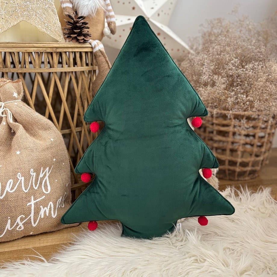 Poduszka Choinka z pomponami velvet zielony