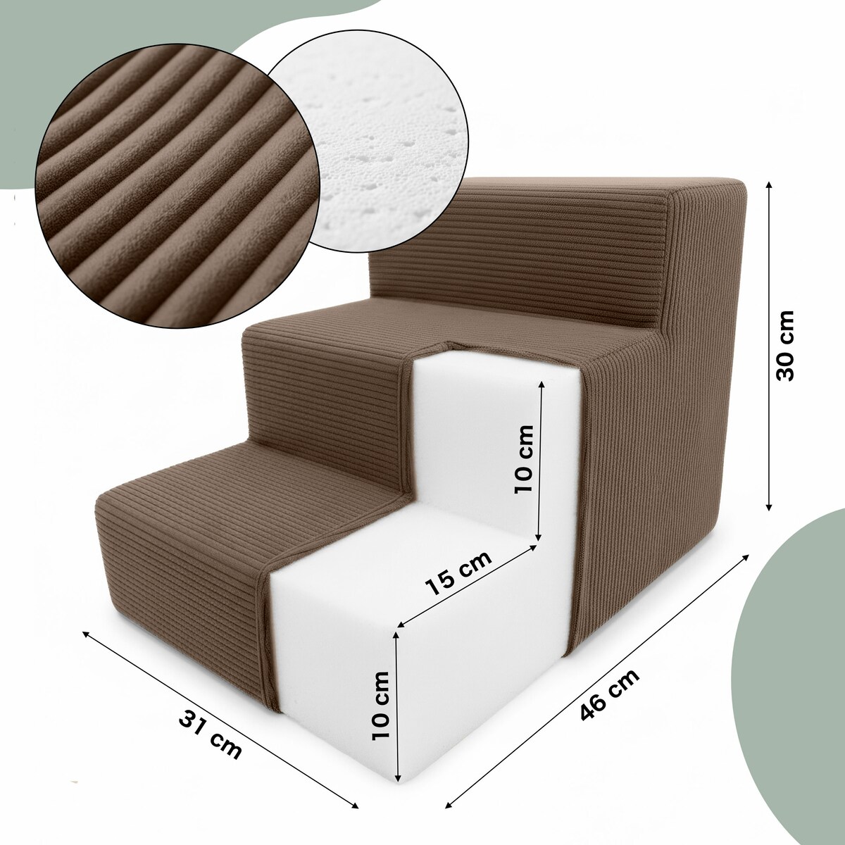 Schodki dla psa kota brązowe 3 stopniowe