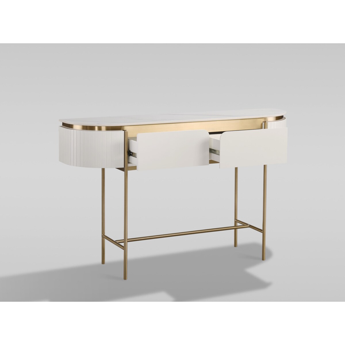 Konsola glamour ecru złota Bueno z marmurem 140x36x86