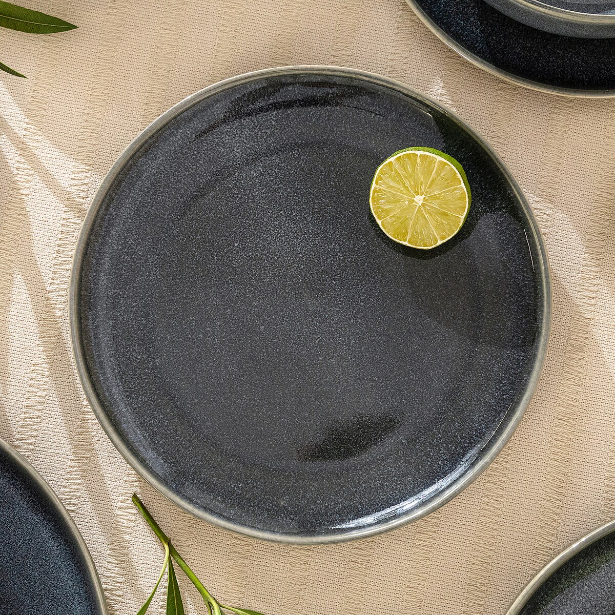 EDA Zestaw obiadowy 6 os. (24 el.), niebieski/szary/beżowy