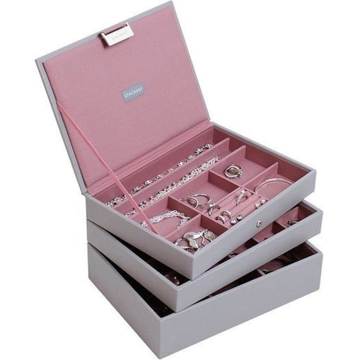 Szkatułka na biżuterię Stackers potrójna classic różowo-szara