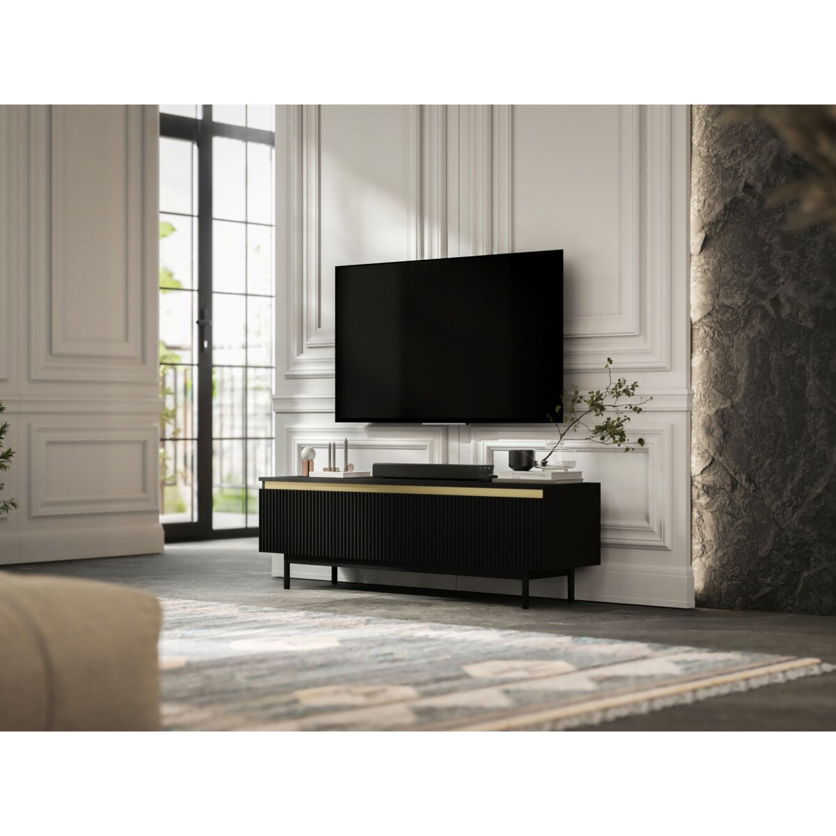 Nowoczesna Szafka RTV Komoda Glamour RTV Czarny Mat rama w kolorze czarnym 140 cm