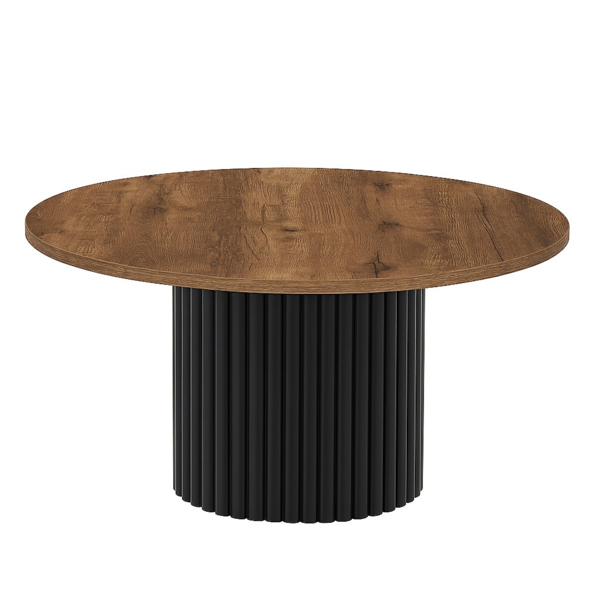 Stolik kawowy Riko okrągły blat 75 cm - dąb lefkas ciemny/ czarna podstawa