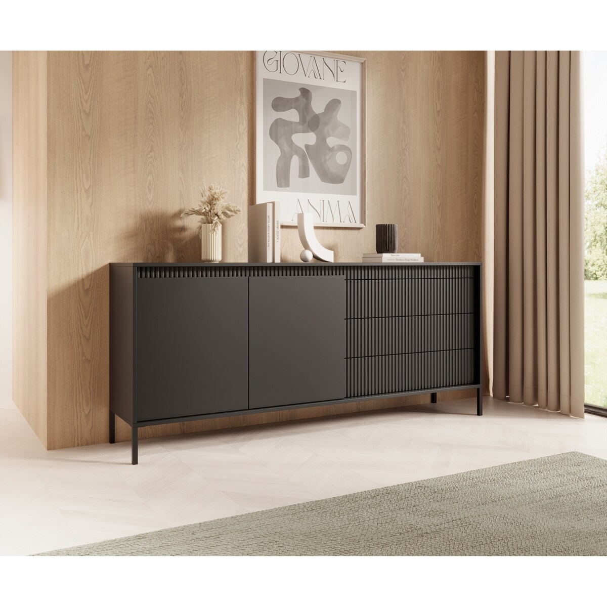 Komoda 153 2D3S ENSO ryflowana, czarna