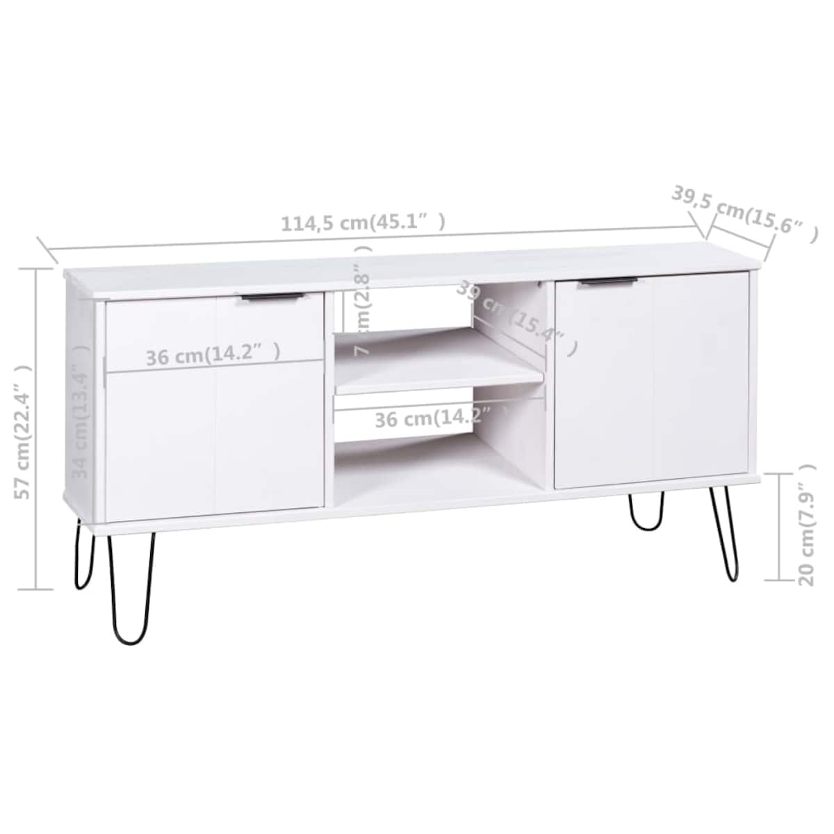 vidaXL Szafka pod TV New York, biała, lite drewno sosnowe