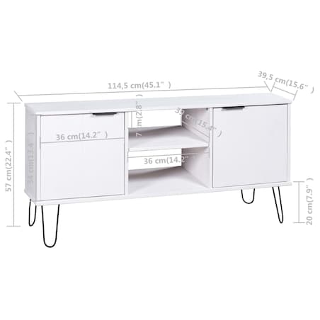 vidaXL Szafka pod TV New York, biała, lite drewno sosnowe