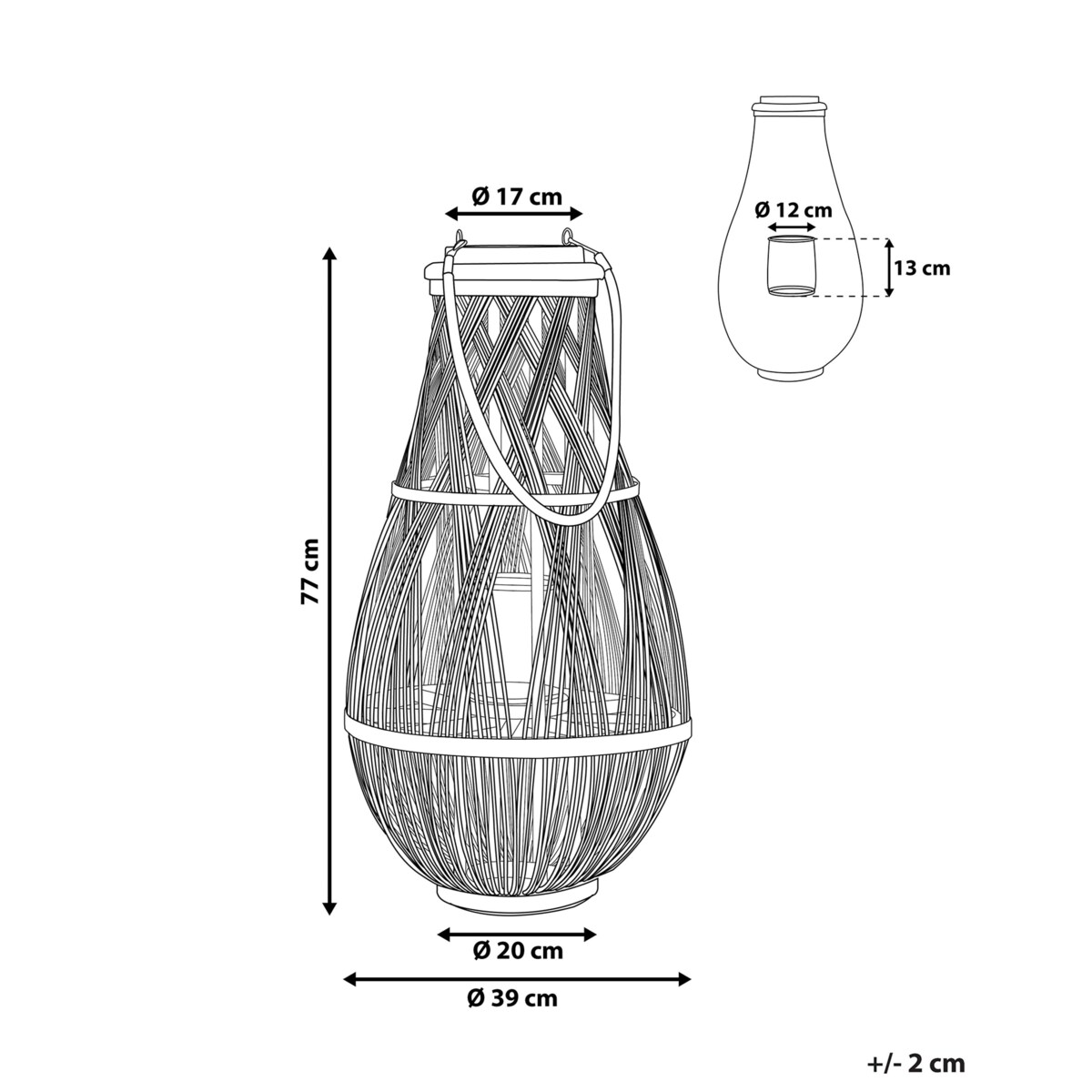Lampion drewniany 77 cm biały TONGA