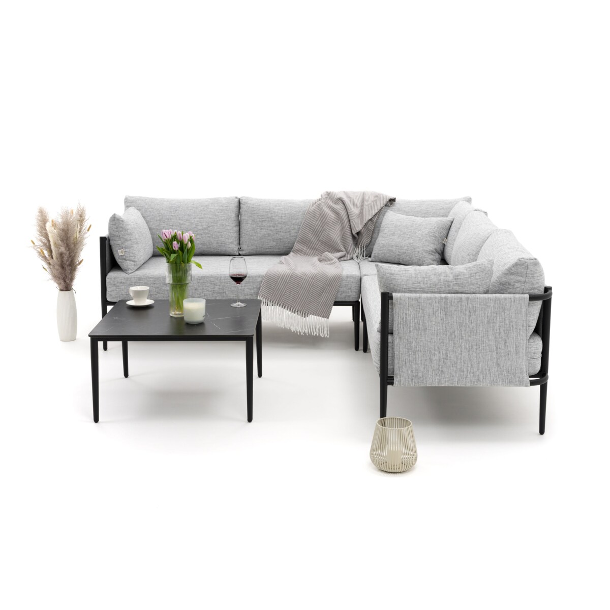 Zestaw mebli ogrodowych aluminiowe nowoczesne narożnik BELIZE szaro czarne