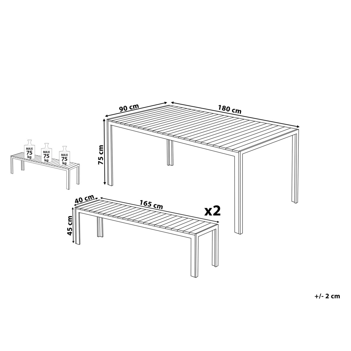 Zestaw ogrodowy stół i 2 ławki biały NARDO