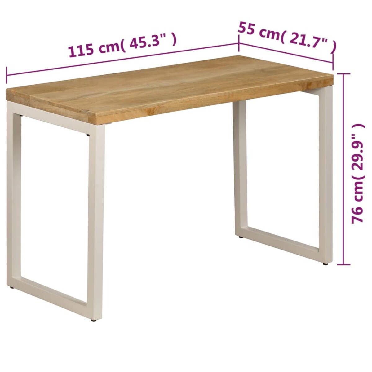 vidaXL Stół jadalniany, 115x55x76 cm, lite drewno mango i stal