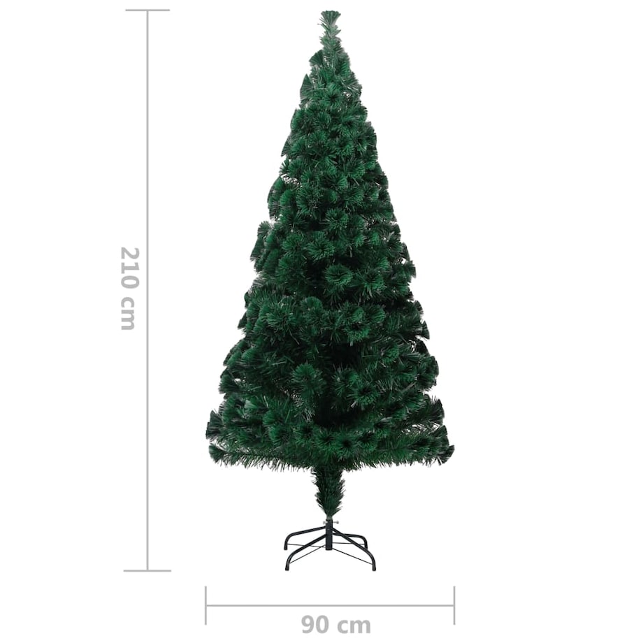 vidaXL Sztuczna choinka ze stojakiem, zielona, 210 cm, światłowód