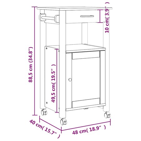 vidaXL Wózek kuchenny, MONZA, 48x40x88,5 cm, lite drewno sosnowe