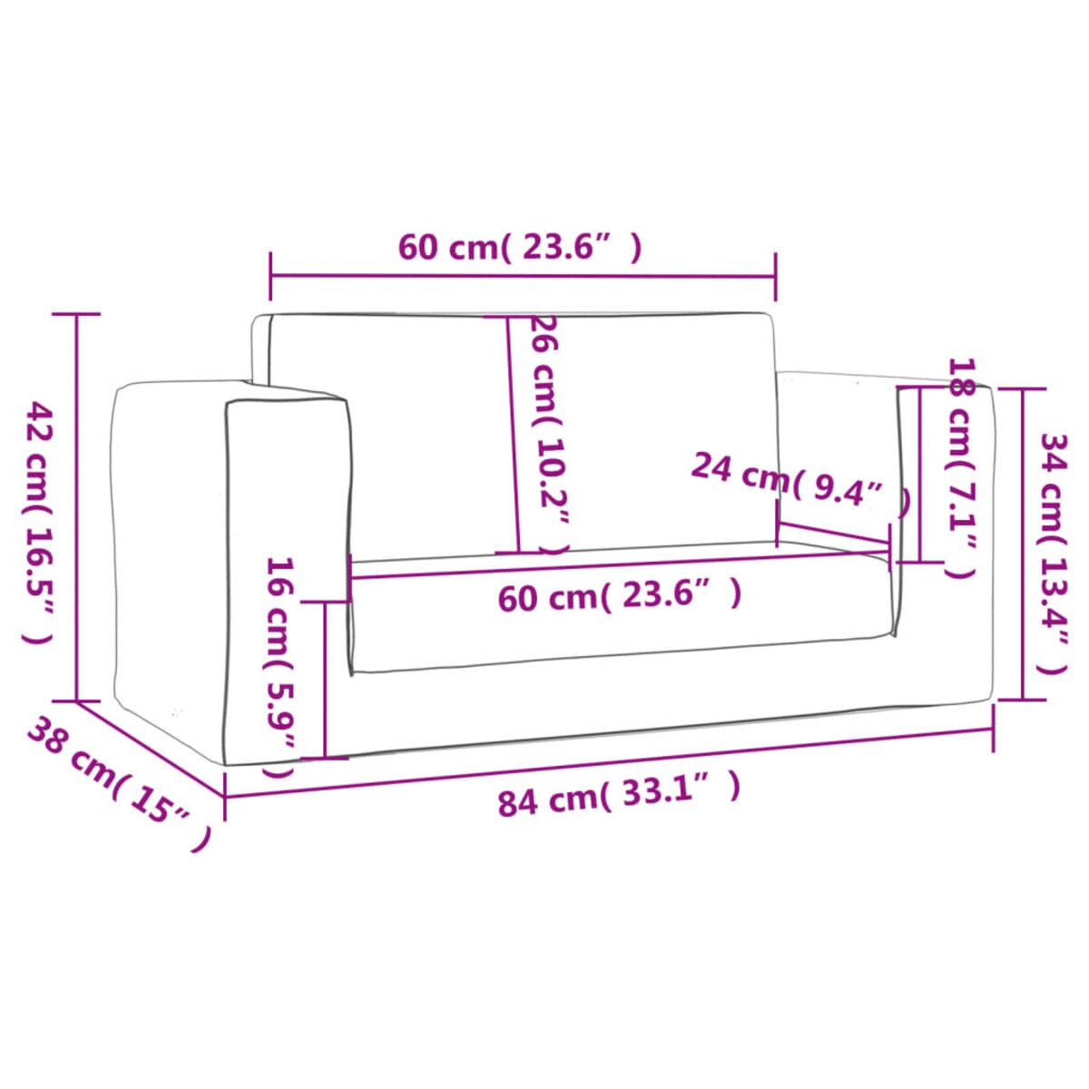 vidaXL 2-os. sofa dla dzieci, rozkładana, szara w gwiazdki, plusz