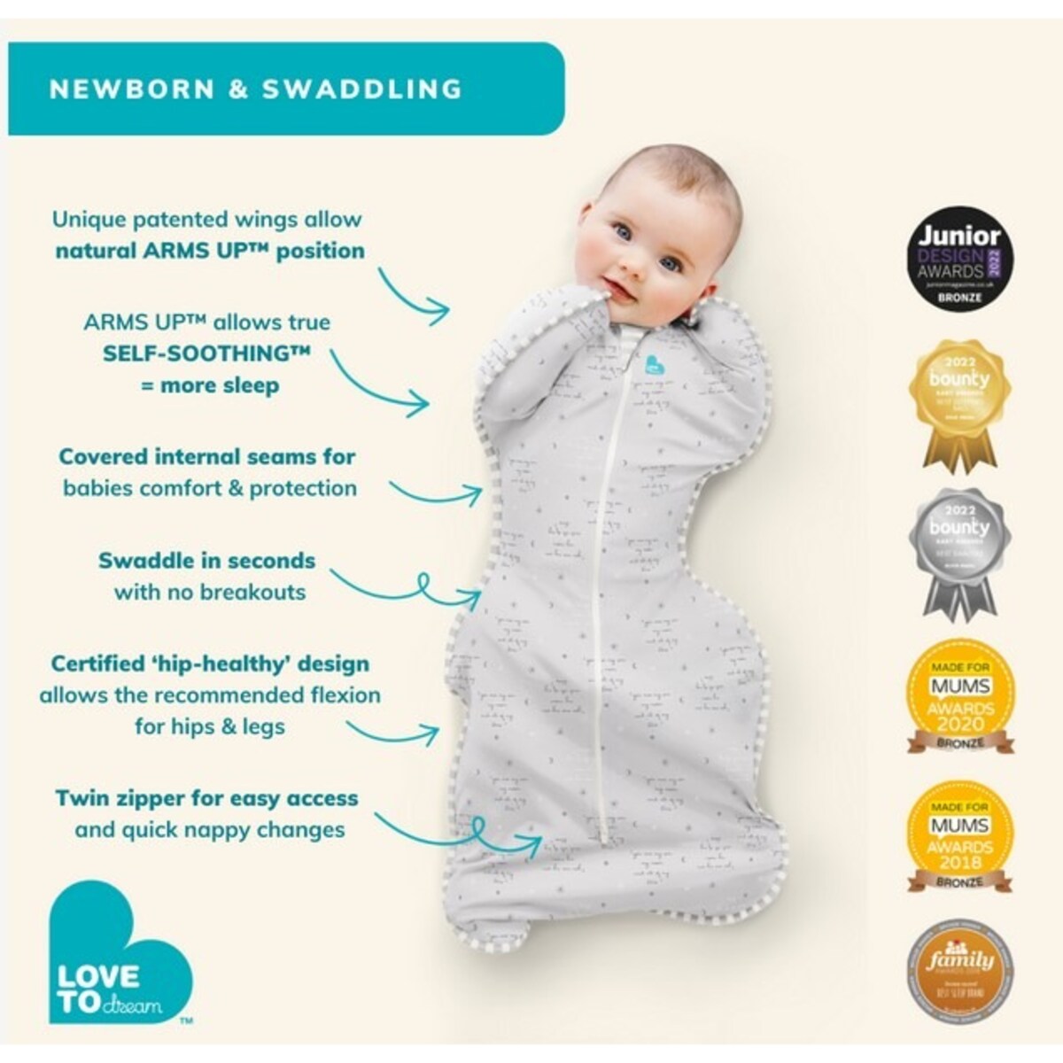 Otulacz Swaddle UP - rozmiar S - biały - ETAP 1 - 2,5 TOG