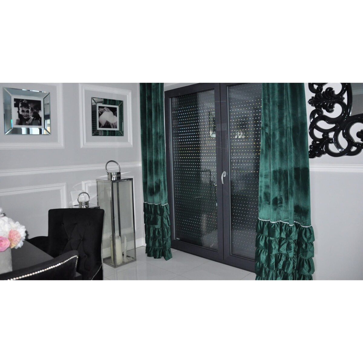 zasłona welurowa z falbanami od dołu 140x270 cm butelkowa zieleń