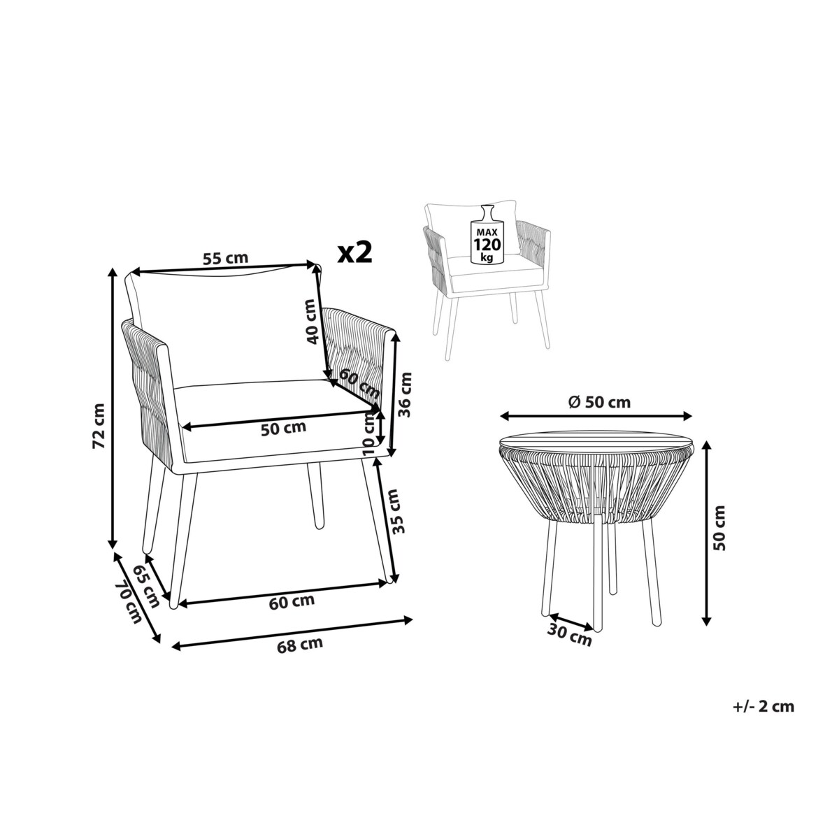 Zestaw mebli balkonowych z poduszkami GARGANO Technorattan Szary