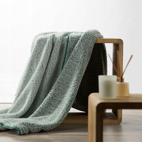 Koc 200x220 Narzuta na Łóżko Mikrofibra Baranek Koala Zieleń+Biały