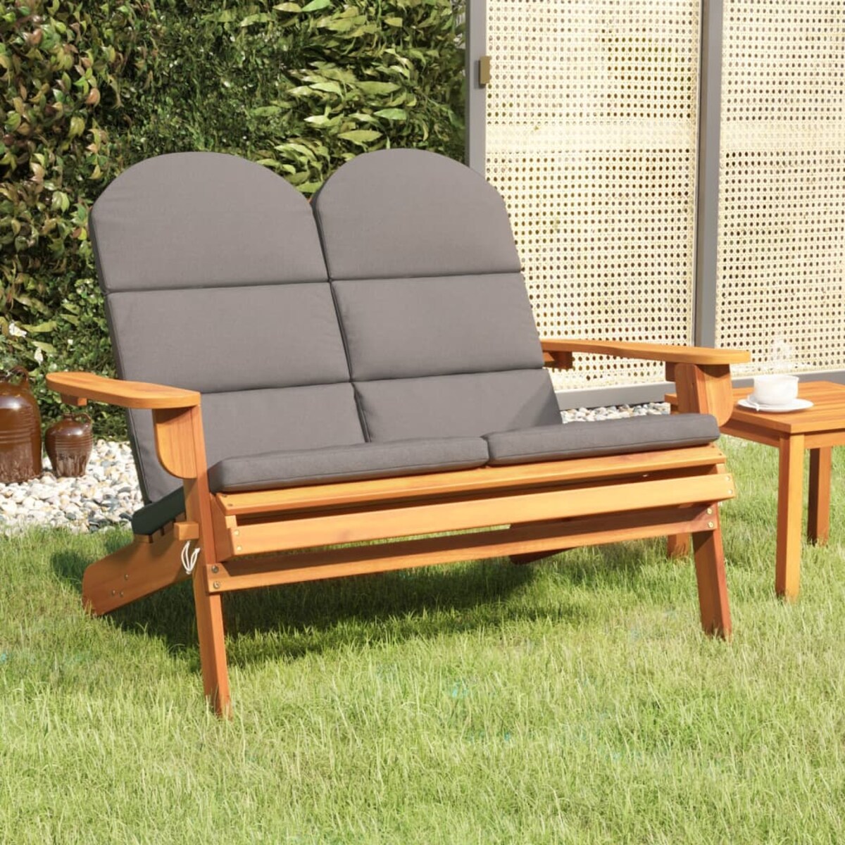 vidaXL Ławka ogrodowa Adirondack z poduszkami, 126 cm, drewno akacjowe