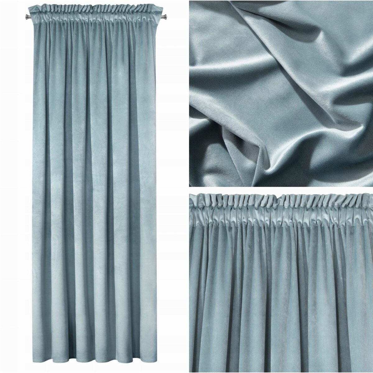 Zasłona Welurowa Velvet na Taśmie 140 x 270 morski Gotowa Zaciemniająca