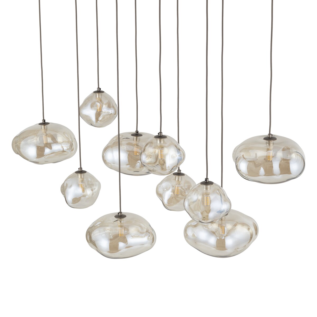 Lampa Wisząca Tk Lighting Nebia Brązowa Tytan 10Xg9 Koniakowe Klosze Nieregularne Szkło