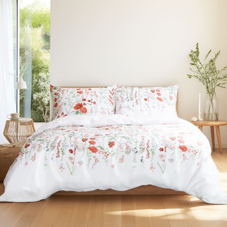 Pościel bawełniana 200x220 Cottonlove Exclusive Elyese biała w kolorowe wiosenne kwiaty