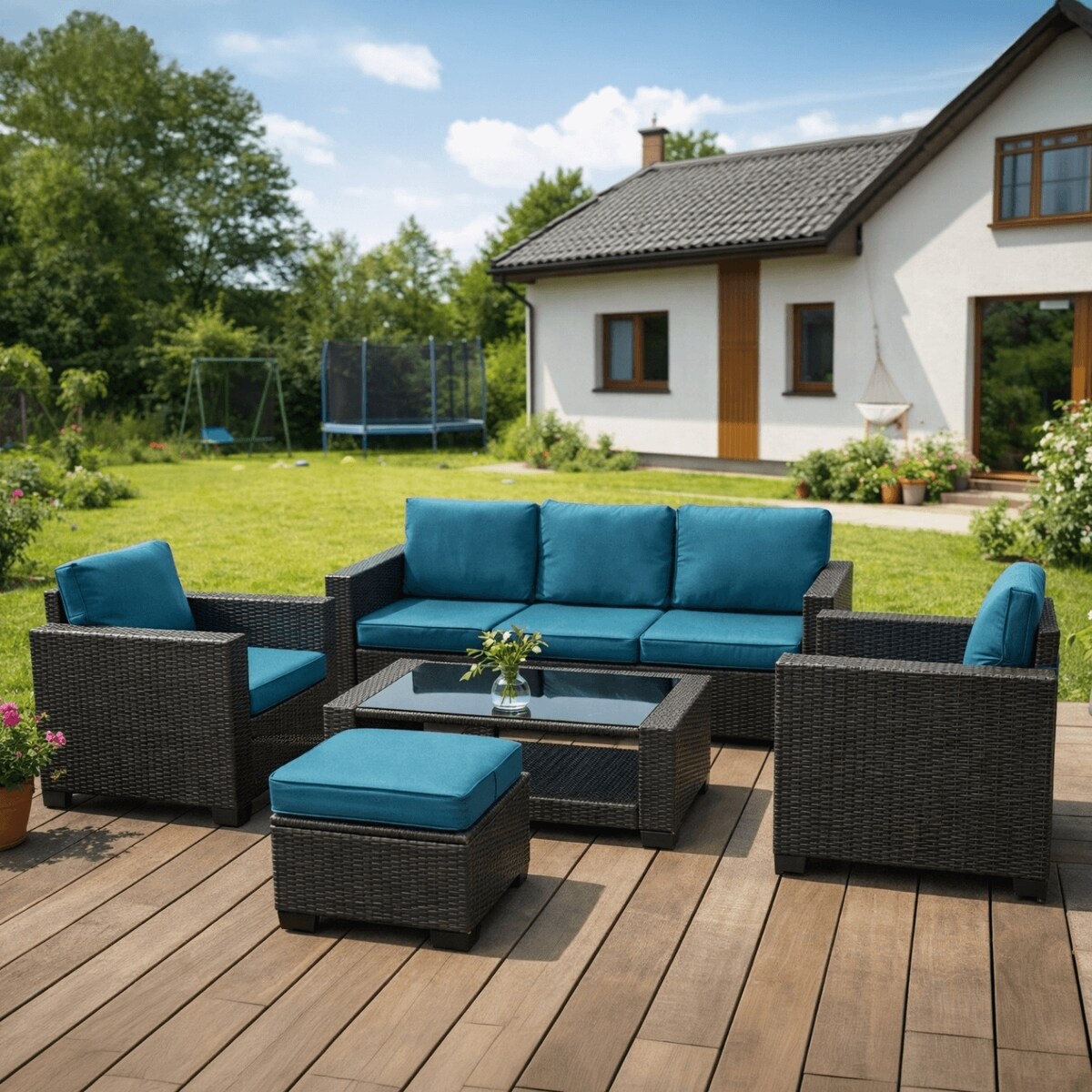 Zestaw Mebli Ogrodowych Technorattan Na Taras Ogród Niebieski Szary OLYMPIA