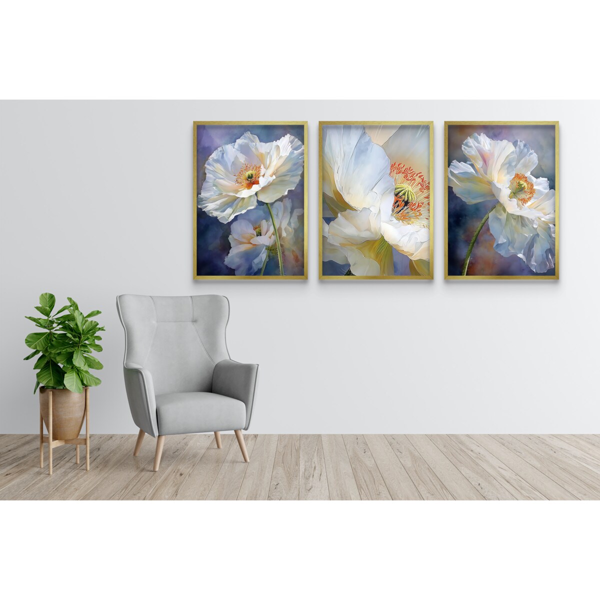 Plakaty Białe Kwiaty Eleganckie Obrazy do salonu sypialni Tryptyk Glamour