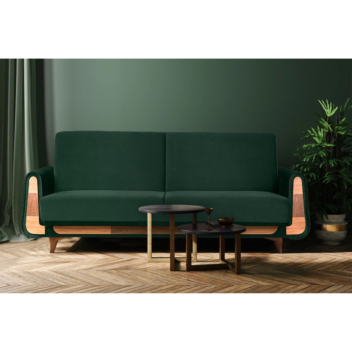 KONSIMO GUSTAVO Zielona aksamitna rozkładana sofa