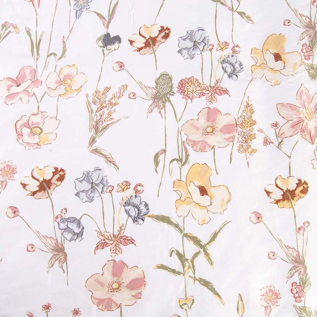 Pościel satyna bawełniana 140x200 Floralis delikatne kremowe kwiaty na biały tle, Satynlove