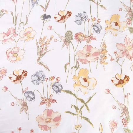 Pościel satyna bawełniana 140x200 Floralis delikatne kremowe kwiaty na biały tle, Satynlove