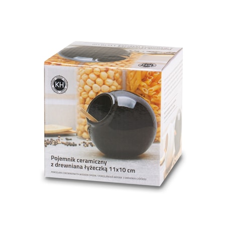 Pojemnik kuchenny z drewnianą łyżeczką na sól przyprawy herbatę ceramika